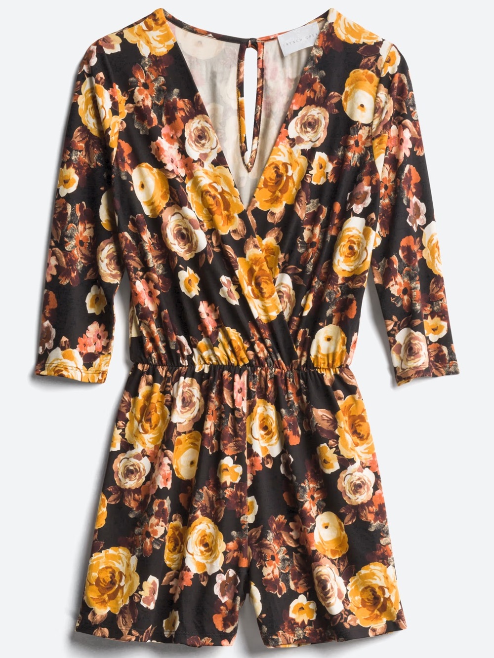 French Grey Floral V-Neck 3/4 Sleeve Dress in Fall Floral